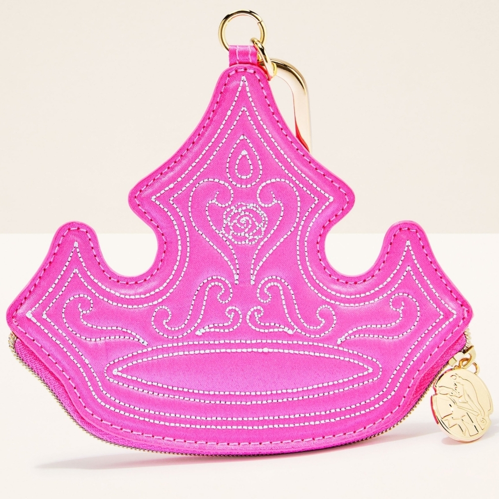 Bath Body Works Disney Princess Aurora Pink Crown-Shaped Mini Coin Purse Bag NEW